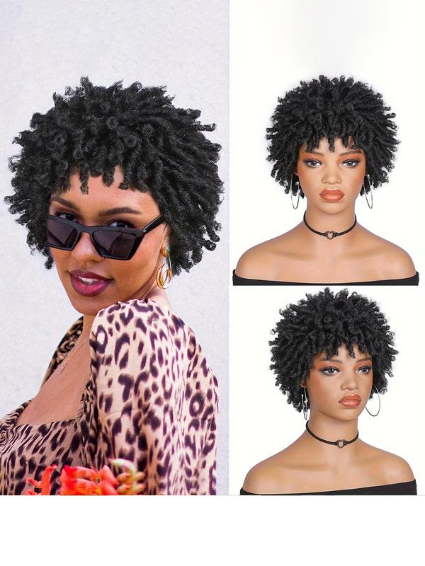 12 Inch Short Afro Curly Wigs for Black Women, Afro Braids Hairstyles Ideas Wigs , Faux Locs Braiding Ombre Synthetic Hair Wigs, Synthetic Full Machine Wigs for Party, Daily Use