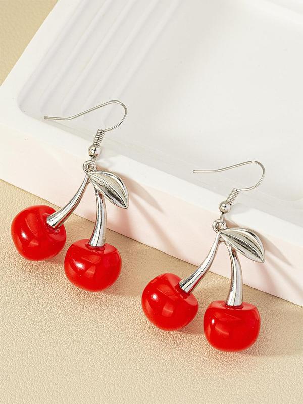 1 Pair Cherry Design Drop Earrings, Fashionable Earrings for Women, Daily Use