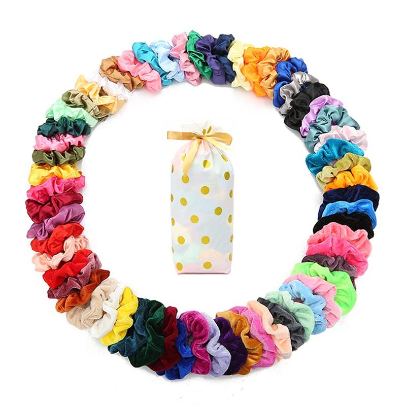 60 Pack Velvet Hair Scrunchies, Bulk Scrunchies Hair Ties Scrunchy Bands Ponytail Holders for Thick, Curly, Fine Hair, for Women, Girls, and Kids,