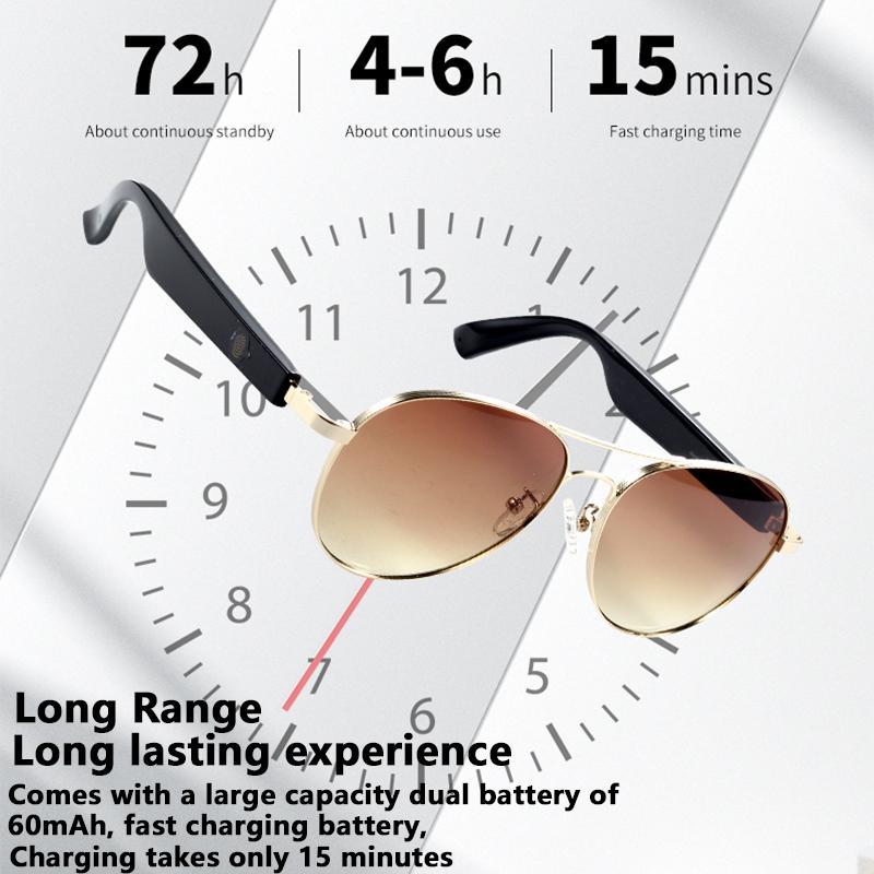 PENGTENG Smart Glasses, Wireless Translation Glasses, Anti UV400 UV Support 15 Minute Fast Charging Sunglasses for Outdoor Leisure