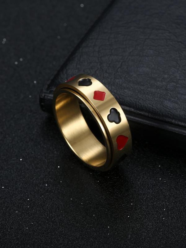 Punk Playing Card Pattern Stainless Steel Rotatable Ring, Fashion Jewelry for Men & Women, Classic Fashion Accessories for Daily Wear