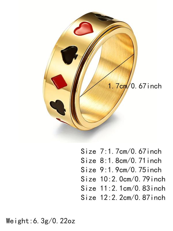 Punk Playing Card Pattern Stainless Steel Rotatable Ring, Fashion Jewelry for Men & Women, Classic Fashion Accessories for Daily Wear