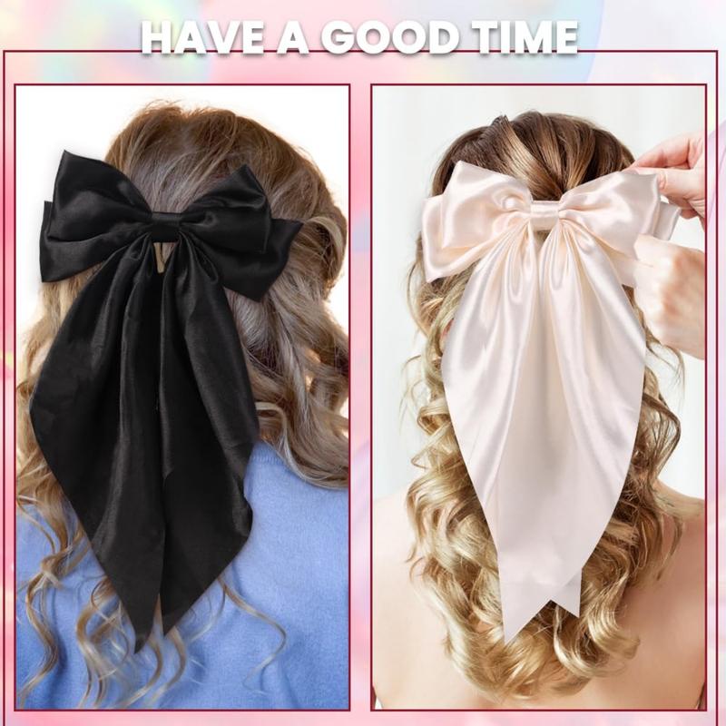 6PCS Big Hair Bows Clips for Woman Long Tail Soft Ribbon Silky Satin Bows Barrettes Hair Clips for Woman Hair Accessories (6 Color)