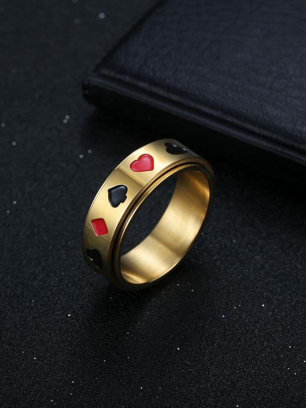 Punk Playing Card Pattern Stainless Steel Rotatable Ring, Fashion Jewelry for Men & Women, Classic Fashion Accessories for Daily Wear