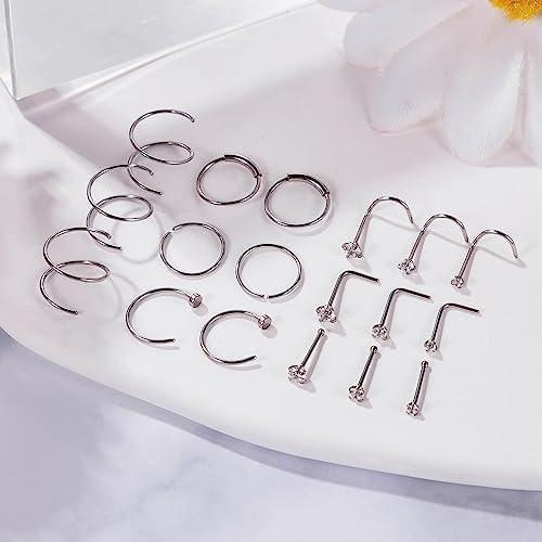 18 count 18G 20G 22G  Steel Nose Rings Hoop for Women Men Nose Studs Double Nose Ring Set Nostril  Jewelry