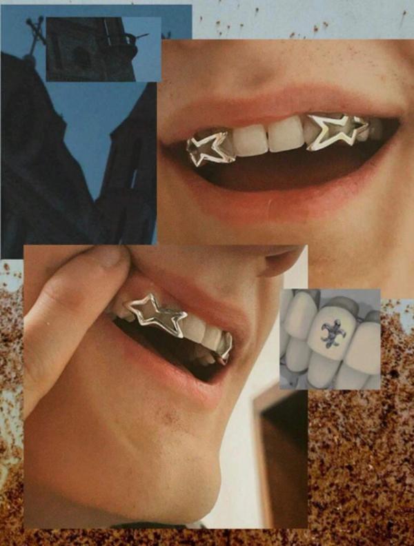 Thatboy Star Teeth Grillz for Men Women Body Jewelry Halloween Vampire Teeth Decoration Supershine