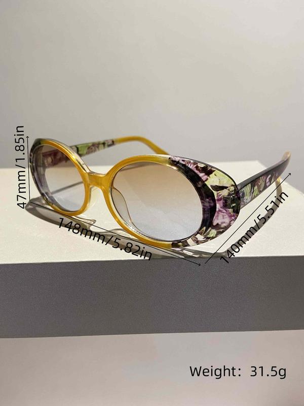 Vintage Random Floral Pattern Sunglasses, Retro Oval Frame Sunglasses for Everyday Use, Fashion Accessories for Outdoor Activities