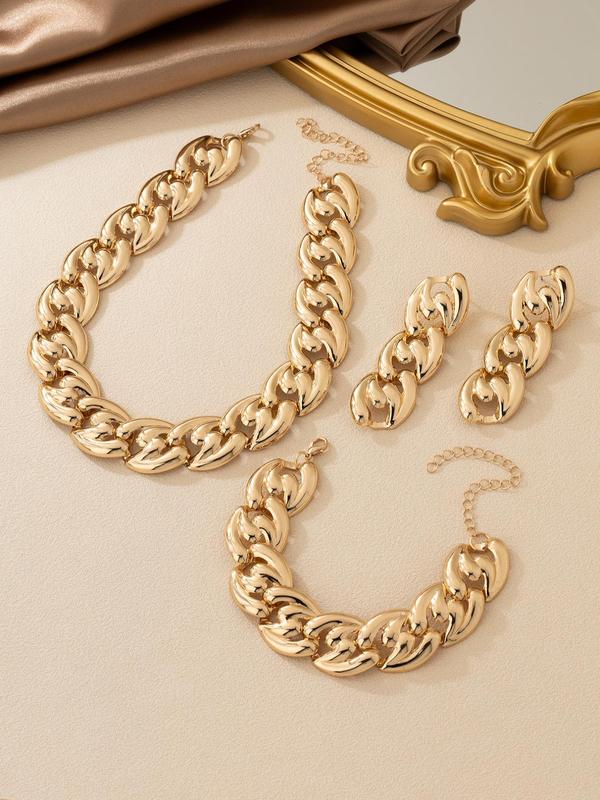 Women's Fashion Chain Decor Jewelry Set, Fashion Jewelry Set for Party, Including Necklace, Bracelet, Dangle Ring, Trendy All-match & Exquisite Jewelry for Birthday Gift