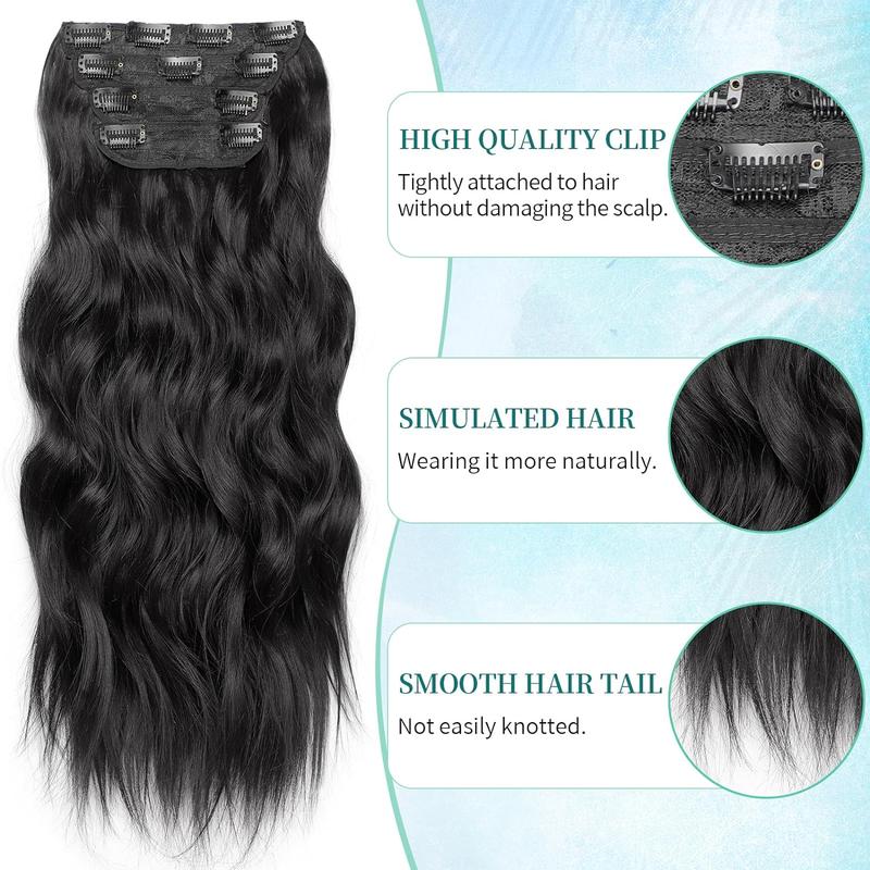 [ KooKaStyle ] Clip- in Synthetic Hair Extensions Long Wavy 4PCS Thick Hairpieces  Double Weft Natural Hair Extensions for Women