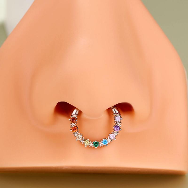 Oufer 16G Colorful CZ Hinged Segment Pretty Septum Ring cz conch