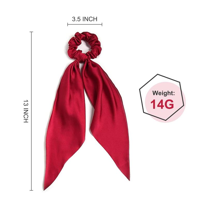 2 Pk Scrunchie Scarf Red Black Hairband Satin Ribbon Silk Elastic Hairband Bowknot Hairband Ponytail Holder Accessories for Women