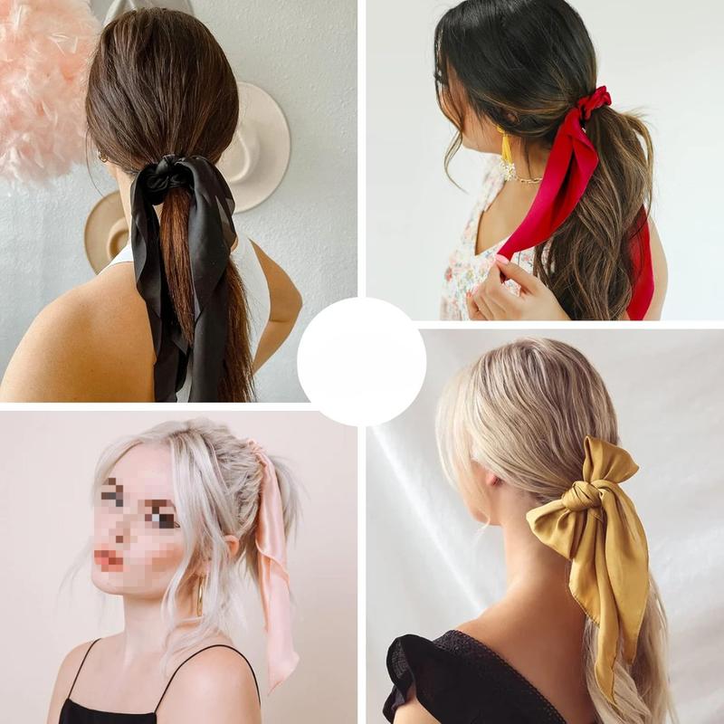 2 Pk Scrunchie Scarf Red Black Hairband Satin Ribbon Silk Elastic Hairband Bowknot Hairband Ponytail Holder Accessories for Women