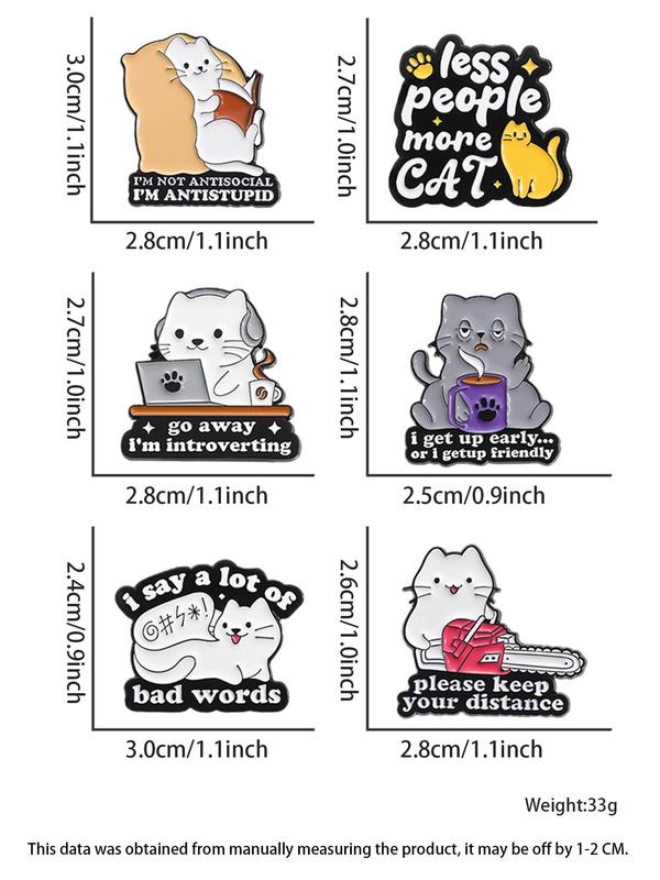 Cute Cartoon Cat Brooch (6counts set), Creative Animal Social Anxiety Badge, Enamel Pin Suitable for Backpacks, Jeans, Scarves, Hats Decoration Fixed Buckle, Casual Alloy Jewelry for Men & Women