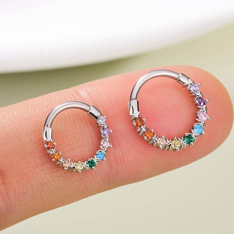 Oufer 16G Colorful CZ Hinged Segment Pretty Septum Ring cz conch