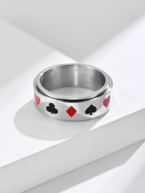 Punk Playing Card Pattern Stainless Steel Rotatable Ring, Fashion Jewelry for Men & Women, Classic Fashion Accessories for Daily Wear