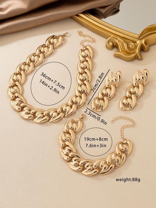 Women's Fashion Chain Decor Jewelry Set, Fashion Jewelry Set for Party, Including Necklace, Bracelet, Dangle Ring, Trendy All-match & Exquisite Jewelry for Birthday Gift