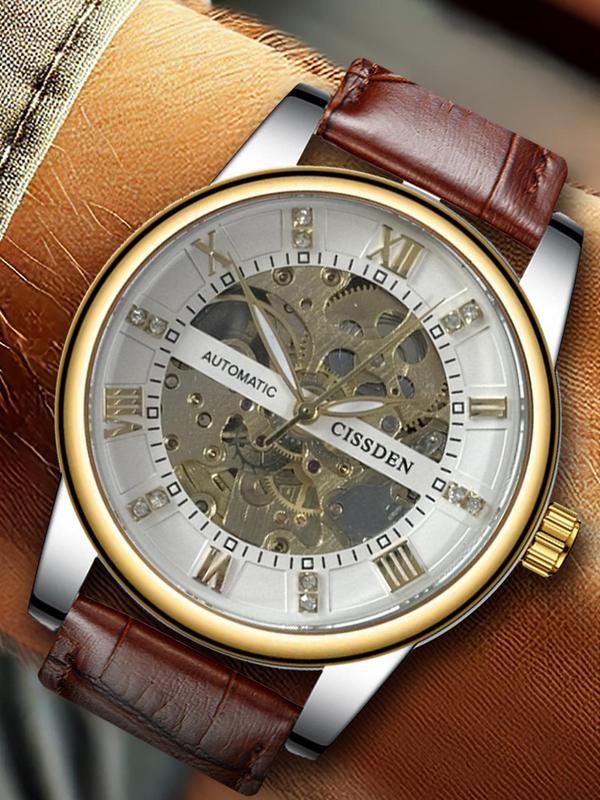 Men's Business Fashion Mechanical Watch, Fashion Watch for Party, Daily Clothing Decor, Trendy All-match & Exquisite Watch for Birthday Gift with Random Box