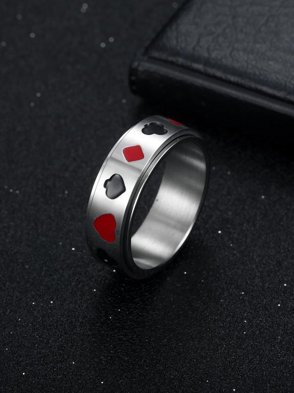 Punk Playing Card Pattern Stainless Steel Rotatable Ring, Fashion Jewelry for Men & Women, Classic Fashion Accessories for Daily Wear