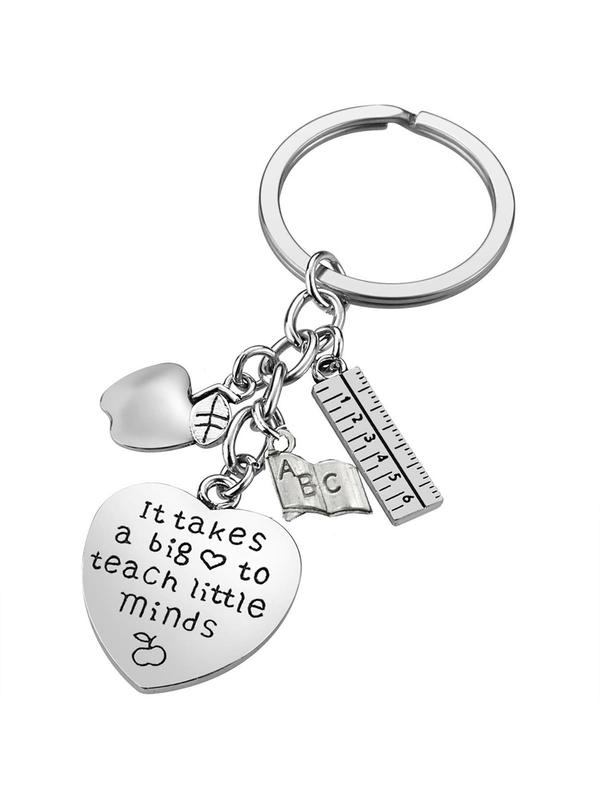 Fashionable Heart & Letter Design Keychain, Stainless Steel Keychain for Women & Men, Birthday Gift Thank You Gifts for Teacher