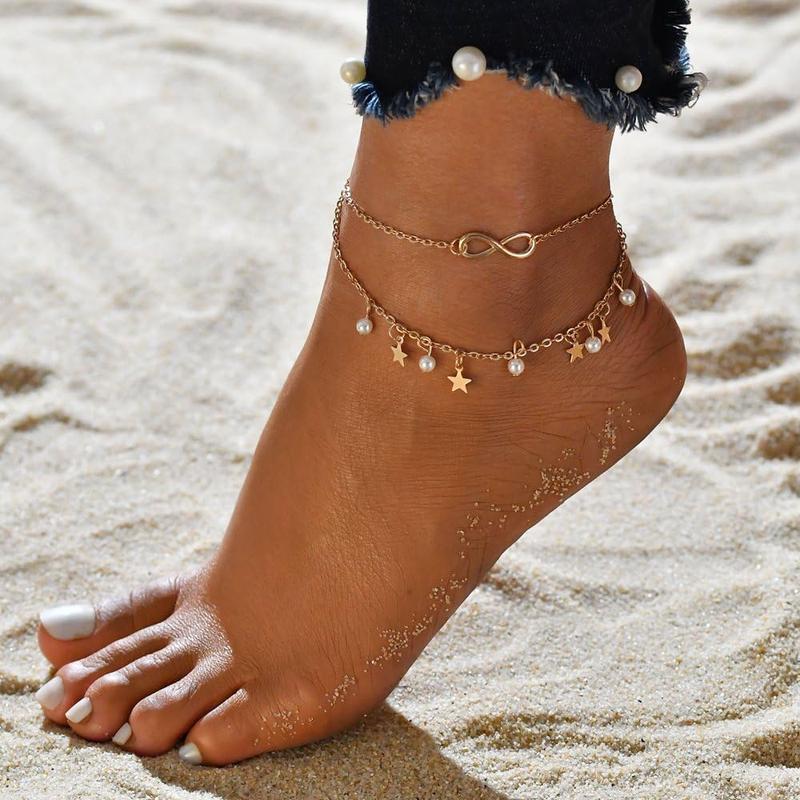 12 count Women's Charm Anklet Set  Multilayer Adjustable Ankle Bracelets Boho Beach Foot Anklet for Women