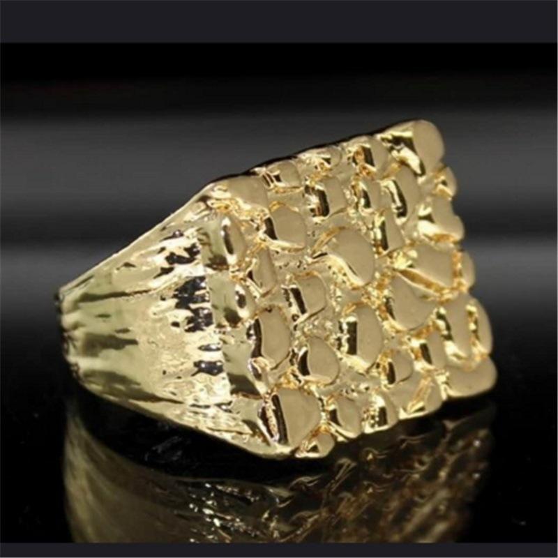 nugget ring Electroplated Gold Geometric Square Pattern Pretty Ring nugget jewelry