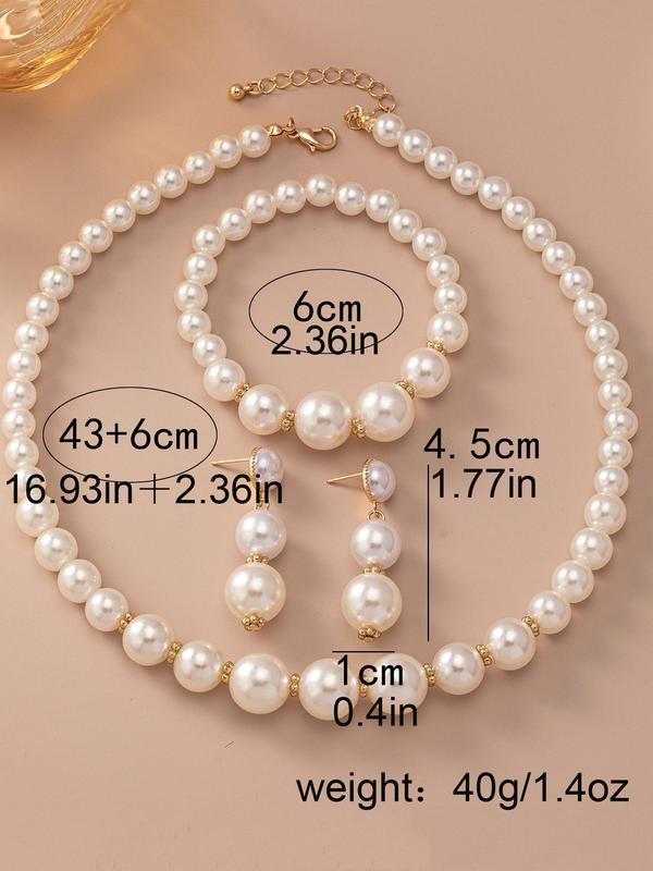 Faux Pearl Decorated Jewelry Set, Elegant Necklace & Bracelet & Dangle Earrings, Fashion Jewelry for Party, Trendy All-match & Exquisite Jewelry for Birthday Gift