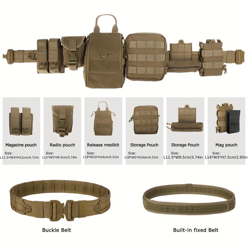 8-Piece 1000D Combat Duty Belt Set - Rugged Utility Belt with Multiple Pouches for Tactical, Outdoor, and Everyday Use - Heavy-Duty, Water-Resistant, and Adjustable