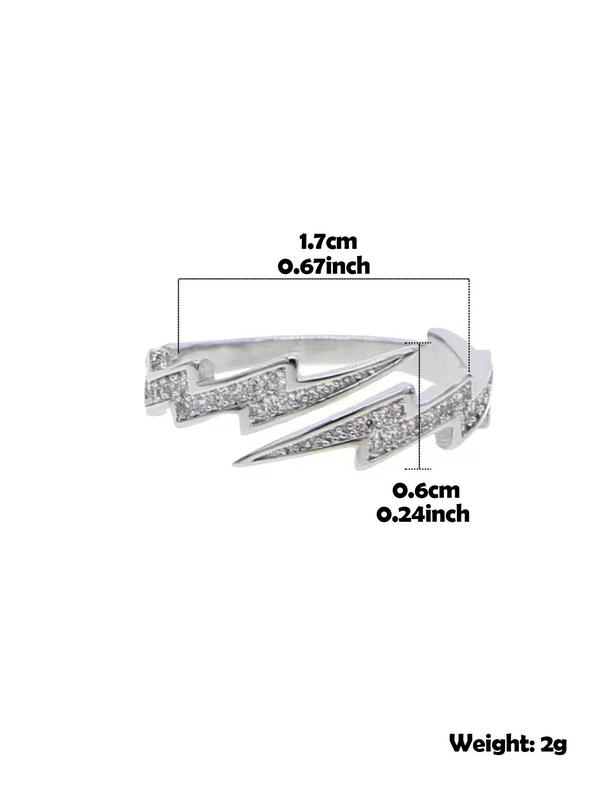 Fashion Lightning Design Rhinestone Decorated Ring, Casual Street Style Accessories for Both Men & Women, Trendy Accessories for Party and Daily Life