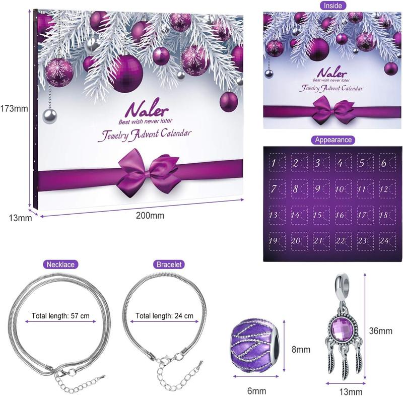 Naler Jewelry Advent Calendar 2024, Christmas DIY Bracelet Necklace Jewelry Making Kit for Christams Advent Calendar Gifts for Women, 22 Charms with 1 Bracelet and 1 Necklace