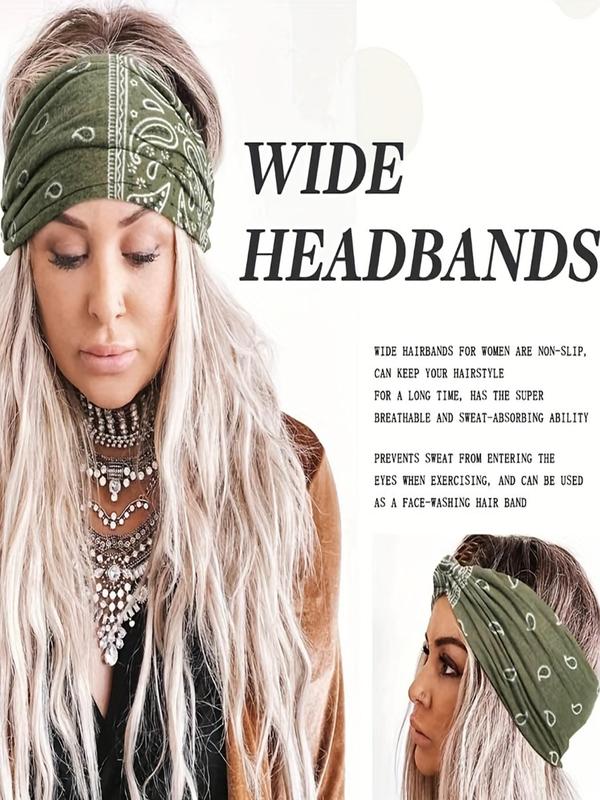 Boho Paisley Print Knotted Hair Band, 2024 New Style Casual Elastic Hair Band for Women & Men, Fashion Hair Accessories for Daily Yoga, Workout, Running Wear