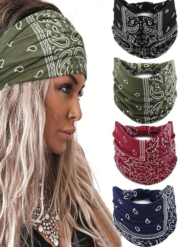 Boho Paisley Print Knotted Hair Band, 2024 New Style Casual Elastic Hair Band for Women & Men, Fashion Hair Accessories for Daily Yoga, Workout, Running Wear