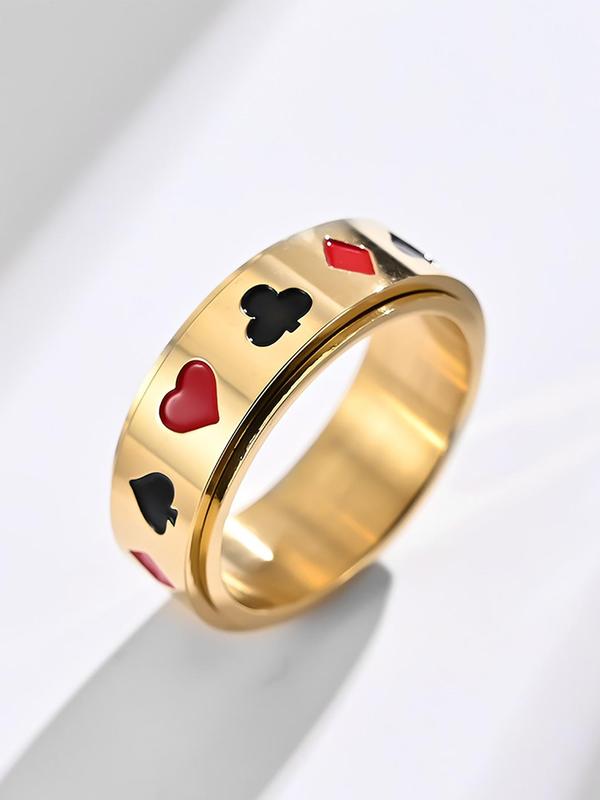 Punk Playing Card Pattern Stainless Steel Rotatable Ring, Fashion Jewelry for Men & Women, Classic Fashion Accessories for Daily Wear