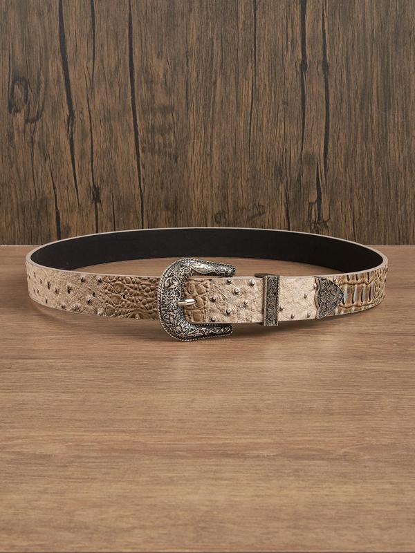 Women's Vintage Crocodile Embossed Western Belt, 2024 New Style Fashionable PU Leather Belt for Jeans, Casual Waistband for Daily Clothing Decor