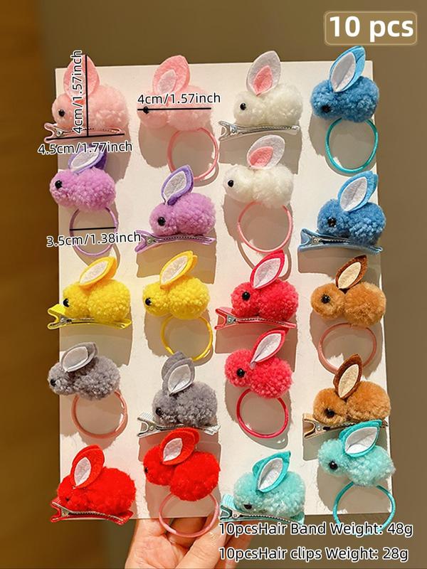 Cute Rabbit Design Hair Tie Hair Clip Set, Colorful Hair Accessories for Women & Girls, Minimalist Headwear Suitable for Thick Hair