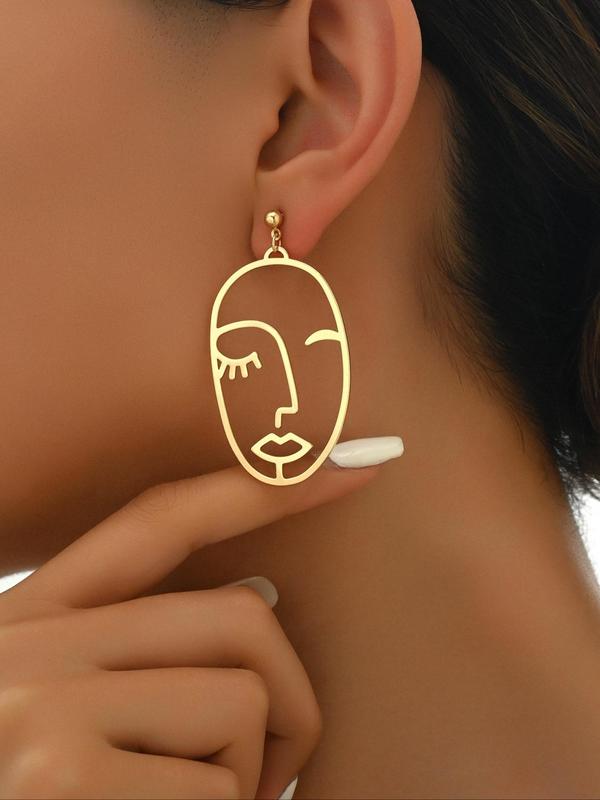 Hollow Out Face Design Dangle Earrings, Fashionable Jewelry for Women, Fashion Jewelry for Party, Daily Clothing Decor, Birthday Gift