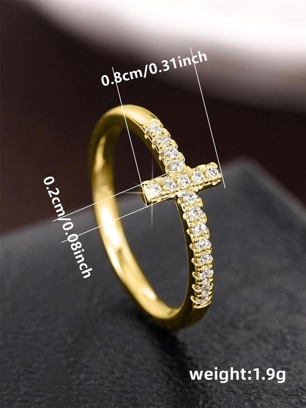 Women's Elegant Rhinestone Decor Cross Design Promise Wedding Ring for Gift, Trendy Exquisite Engagement Ring, Chic Luxury Jewelry As Gift for Girlfriend