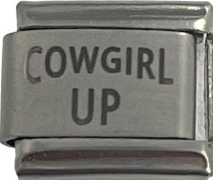 Italian Charm Link Laser Style Cowgirl Up 9mm