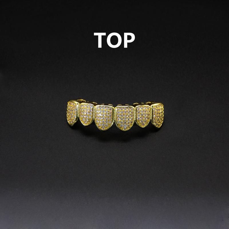 Free one！Upgrade your smile with style: Punk-style tooth grill with cubic zirconia - a dazzling top and bottom setting「Above and below Upper teeth + lower teeth 」