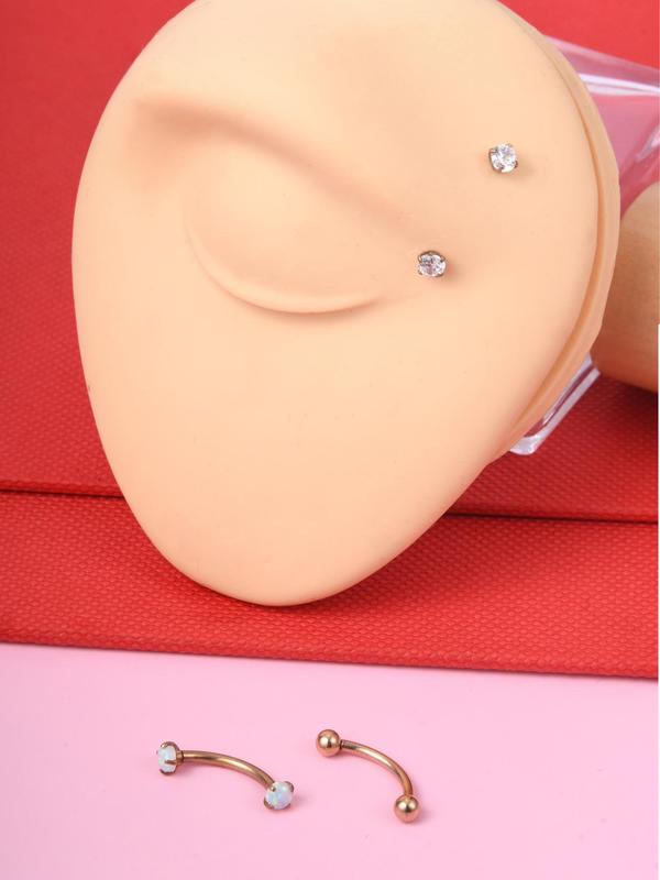 3pcs set Unisex Punk Rhinestone Decorated Eyebrow Ring, Eyebrow Piercing Lip Ear Body Jewelry, Casual Trendy Body Jewelry for Party & Daily Clothing Decor