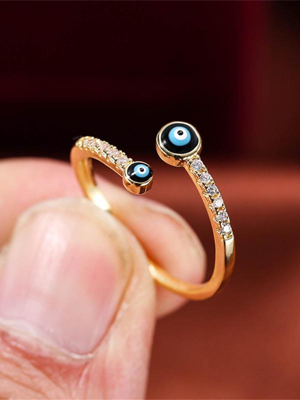 Fashion Evil Eye Design Cuff Ring, Elegant Rhinestone Decor Ring for Women, Trendy All-match & Exquisite Jewelry for Birthday Gift