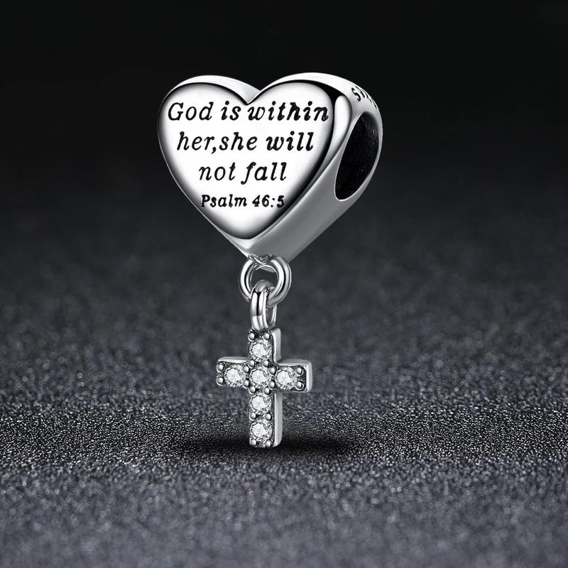 Cross Charm Fit Pandora Charms Bracelet Love Heart Christian Bible Verse Charms Prayer Faith Religious Jewelry Gifts for Women