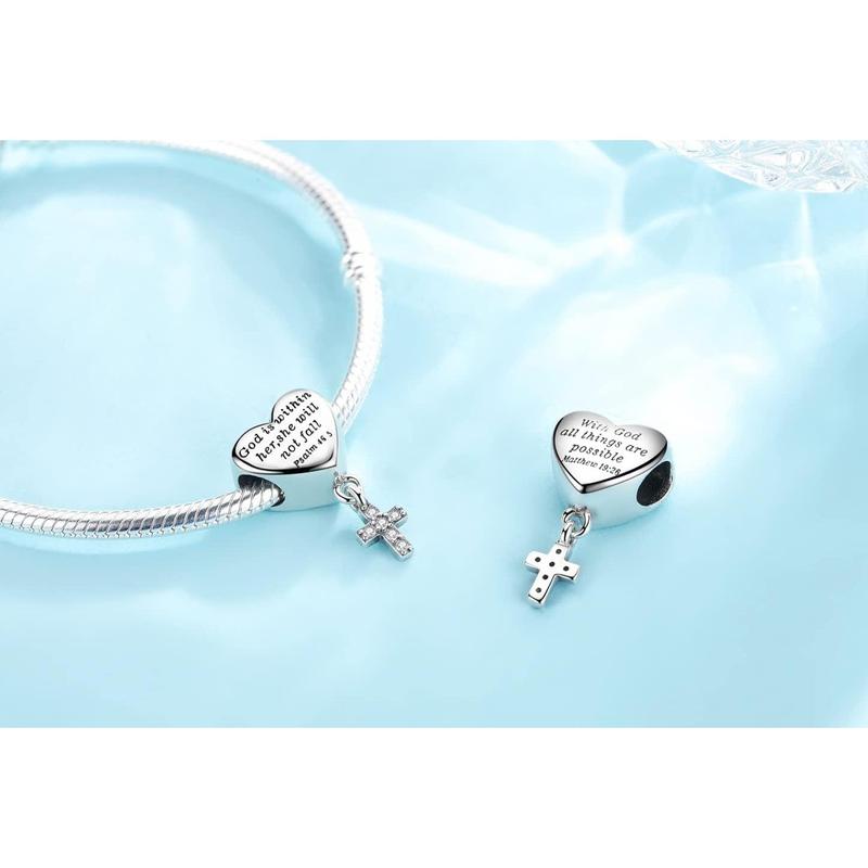 Cross Charm Fit Pandora Charms Bracelet Love Heart Christian Bible Verse Charms Prayer Faith Religious Jewelry Gifts for Women