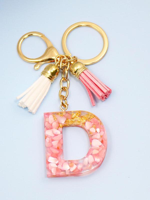 Fashion Letter Charm Tassel Decor Keychain, All-match Resin Keychain for Men & Women for Bag & Car