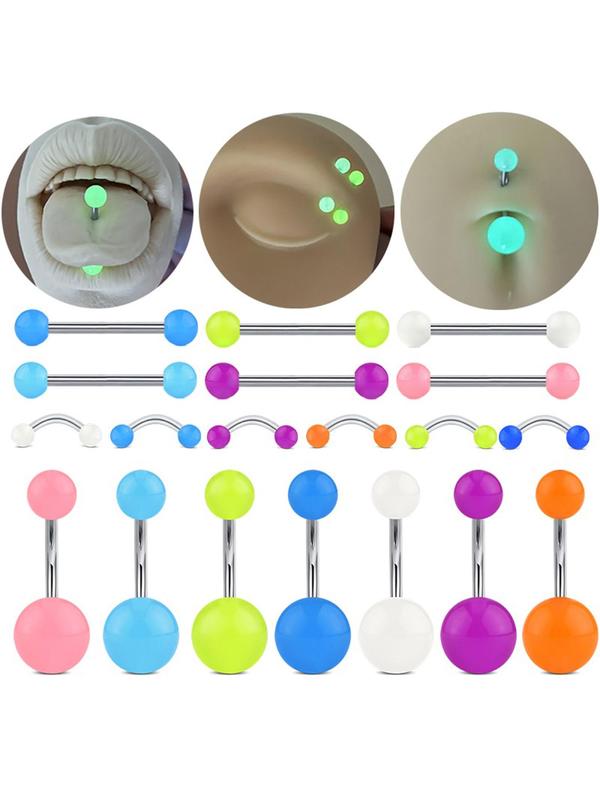 Glow in The Dark Body Jewelry, 19pcs Punk Style Luminous Acrylic Ball Piercing for Daily and Party Use, Fashionable Body Jewelry for Women & Men