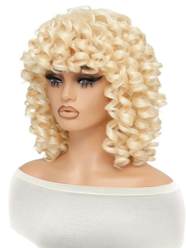 14 Inch Short Curly Wigs for Black Women, Gorgeous Fluffy Wigs with Bangs, Synthetic Full Machine Wigs for Party, Daily Use