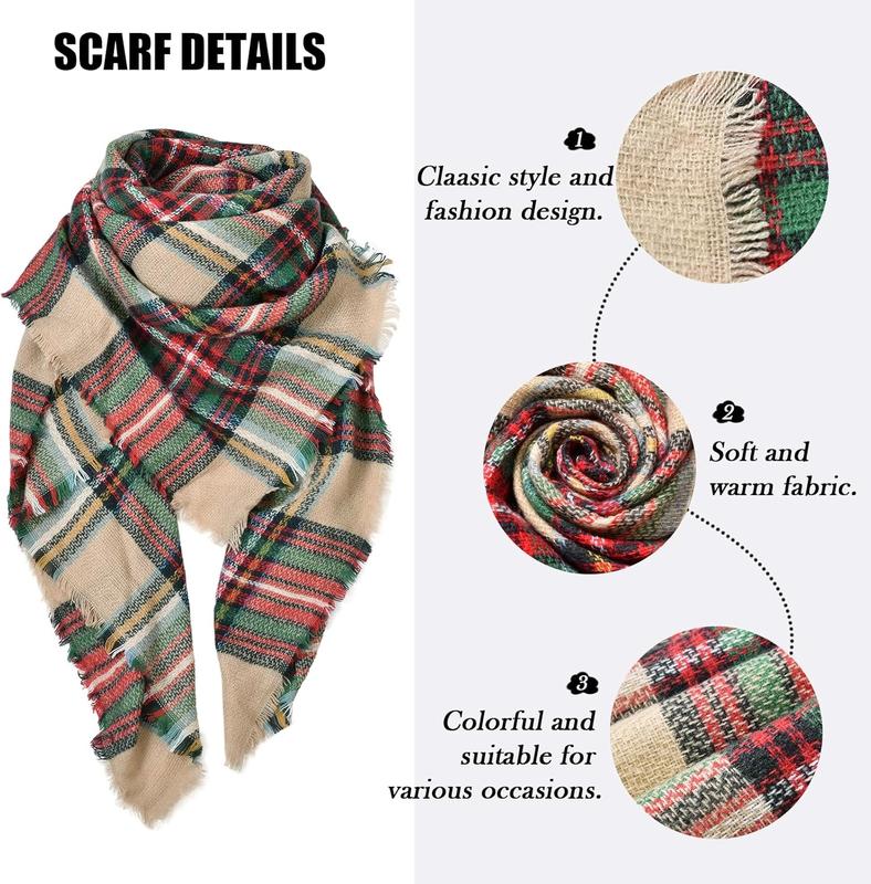 Women's Fall Winter Scarf Scarves for Women Gifts Plaid Blanket Scarf Soft Chunky Large Blanket