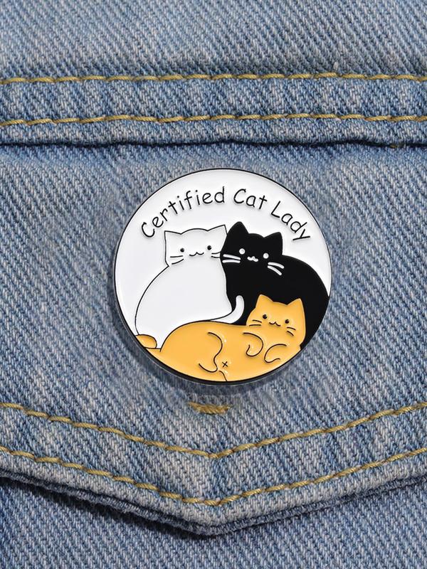 Cute Cat & Letter Design Brooch, Fashion Alloy Accessories for Women & Men, Enamel Pin Suitable for Backpacks, Jeans, Scarves, Hats Decoration Fixed Buckle, Casual Alloy Jewelry for Men & Women