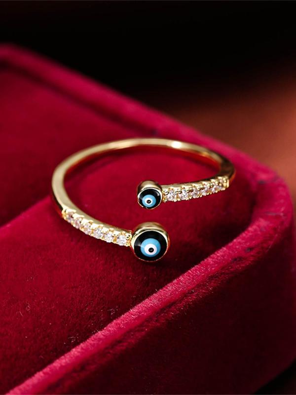 Fashion Evil Eye Design Cuff Ring, Elegant Rhinestone Decor Ring for Women, Trendy All-match & Exquisite Jewelry for Birthday Gift