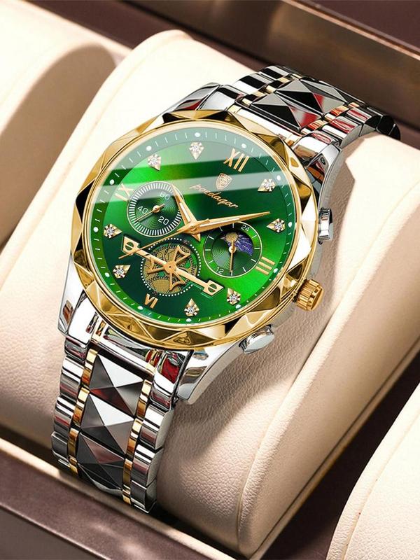 Men's Business Round Dial Stainless Steel Strap Quartz Watch with Box