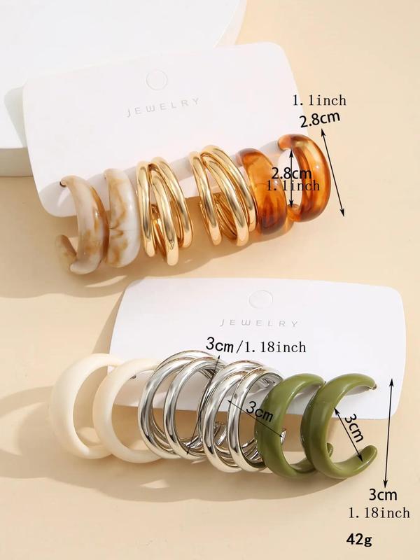 Mixed Shape Resin C-shaped Hoop Earrings Set, Fashion Jewelry Accessories for Women & Girls for Party, Trendy All-match Jewelry for Birthday Gift